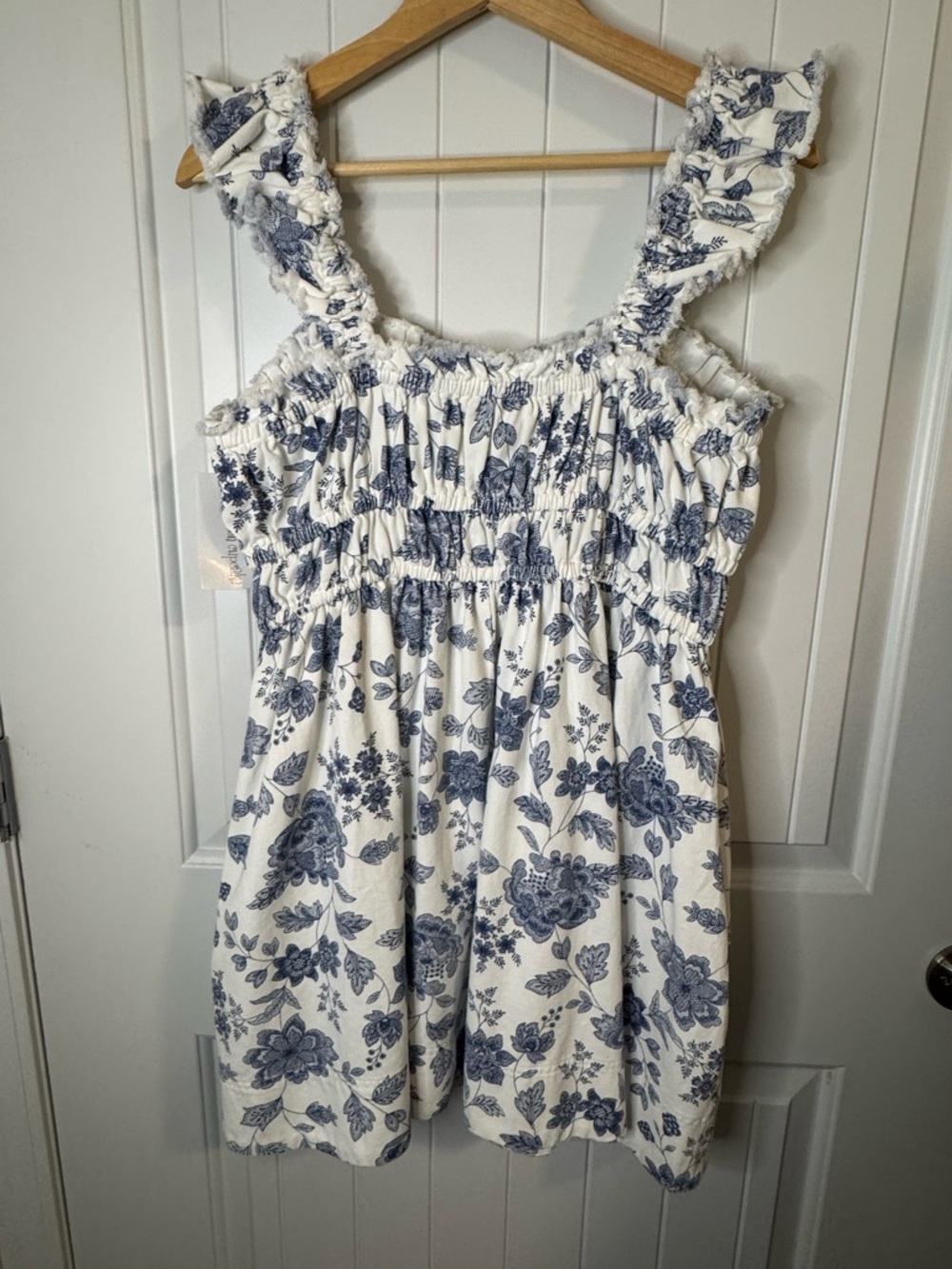 Peach Love California NWT Blue Floral Denim Mini Dress w/ Pockets - Picture 3 of 7